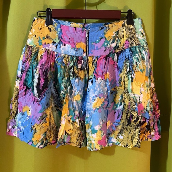 Multicolor 80s Inspired Paint Splatter Zip Up Skirt - Picture 2 of 5